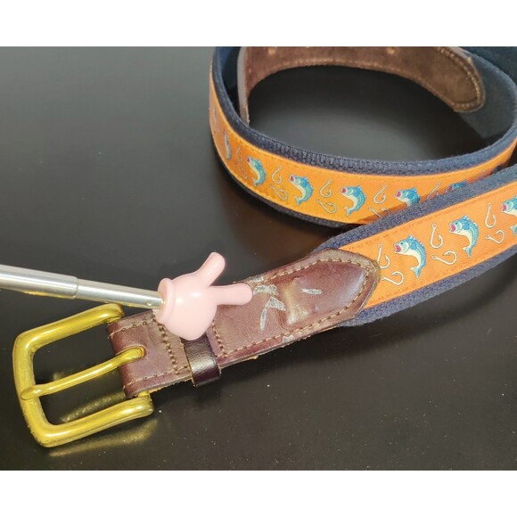 Vineyard Vines Orange Fish Canvas and Leather Tipped Men's belt Size 36 - Picture 13 of 16